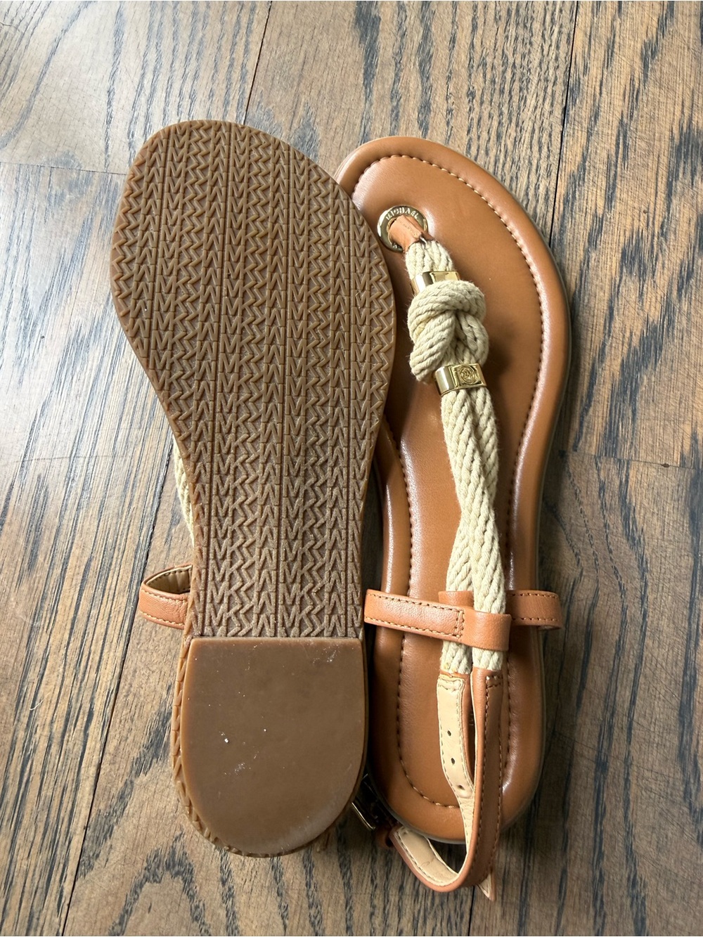 Michael Kors Tan and Beige Rope T-Strap Sandals size 6.5. Like new condition. - Picture 7 of 7